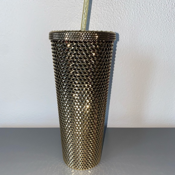 NWT Starbucks Chrome Metallic Gold Studded Bling 24oz Venti Tumbler - Picture 2 of 4